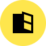 Black door icon on bright yellow circular background
