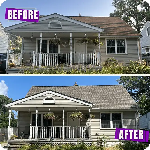 Roofing project before and after